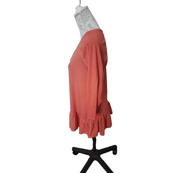 Hannah Peplum Top 3/4 Sleeve Orange Sun Washed Rinse Women's Medium - Picture 3 of 7